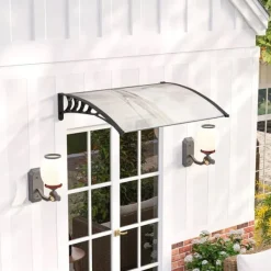 Best Outsunny Hoveddørsbaldakin Hvid Polycarbonat 122x90cm - Regn- og Solbeskyttelse med UV-filter Skure, Garager & Carports