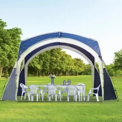 Telte & Lysthuse^Outsunny Kuppeltelt, Blå, 3,5x3,5x2,22m, Polyester, Have, Terrasse, Altankuppeltelt til 6-8 personer