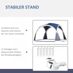 Telte & Lysthuse^Outsunny Kuppeltelt, Blå, 3,5x3,5x2,22m, Polyester, Have, Terrasse, Altankuppeltelt til 6-8 personer