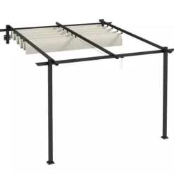 Outsunny Pergola 3x3m, Creme Hvid, Polyester, Vendt`t, Justerbart Tag til Have og Terrasse Buer, Spalier, Lysthuse Uden Tag