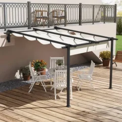 Outsunny Pergola 3x3m, Creme Hvid, Polyester, Vendt`t, Justerbart Tag til Have og Terrasse Buer, Spalier, Lysthuse Uden Tag