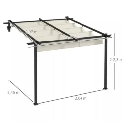 Outsunny Pergola 3x3m, Creme Hvid, Polyester, Vendt`t, Justerbart Tag til Have og Terrasse Buer, Spalier, Lysthuse Uden Tag