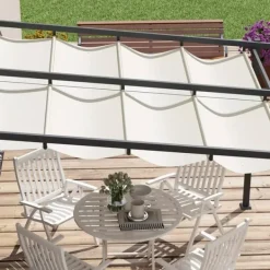 Outsunny Pergola 3x3m, Creme Hvid, Polyester, Vendt`t, Justerbart Tag til Have og Terrasse Buer, Spalier, Lysthuse Uden Tag