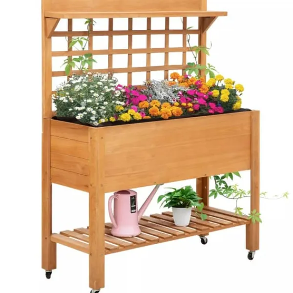 Plantningsbænke^Outsunny Plantebord i Grantrback, Brun, 105x40x135 cm