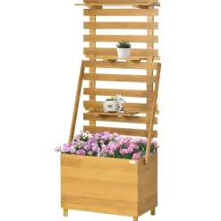 Clearance Outsunny Plantekasse HBjbed med Espalier og Hylder - Gran TrB, Brun, 63x39x160cm Plantningsbænke