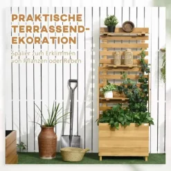 Clearance Outsunny Plantekasse HBjbed med Espalier og Hylder - Gran TrB, Brun, 63x39x160cm Plantningsbænke