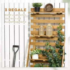 Clearance Outsunny Plantekasse HBjbed med Espalier og Hylder - Gran TrB, Brun, 63x39x160cm Plantningsbænke