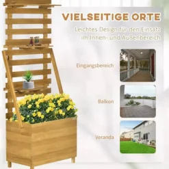 Clearance Outsunny Plantekasse HBjbed med Espalier og Hylder - Gran TrB, Brun, 63x39x160cm Plantningsbænke