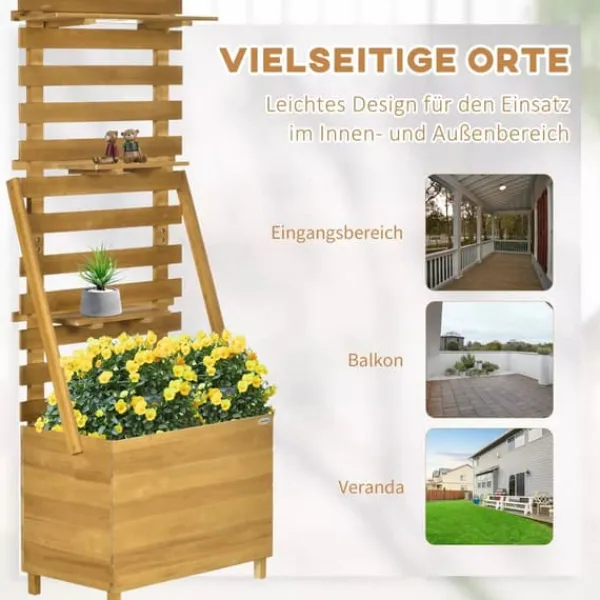 Clearance Outsunny Plantekasse HBjbed med Espalier og Hylder - Gran TrB, Brun, 63x39x160cm Plantningsbænke