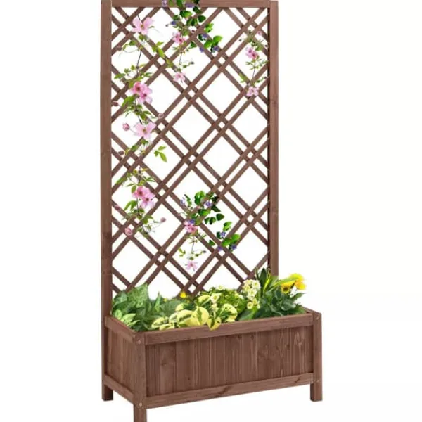 Clearance Outsunny Plantekasse med Espalier, Fyrretræ, Gul, 60x30x122,5cm Plantningsbænke