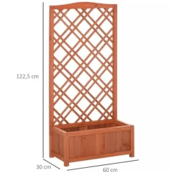 Clearance Outsunny Plantekasse med Espalier, Fyrretræ, Gul, 60x30x122,5cm Plantningsbænke
