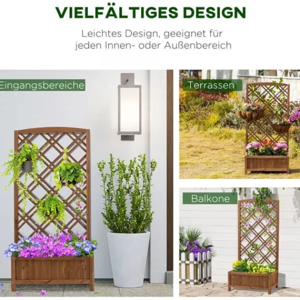 Clearance Outsunny Plantekasse med Espalier, Fyrretræ, Gul, 60x30x122,5cm Plantningsbænke