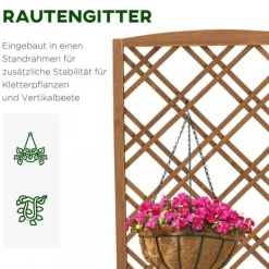 Clearance Outsunny Plantekasse med Espalier, Fyrretræ, Gul, 60x30x122,5cm Plantningsbænke