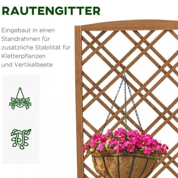 Clearance Outsunny Plantekasse med Espalier, Fyrretræ, Gul, 60x30x122,5cm Plantningsbænke