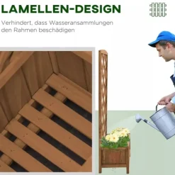 Clearance Outsunny Plantekasse med Espalier, Fyrretræ, Gul, 60x30x122,5cm Plantningsbænke