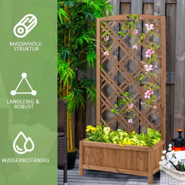 Clearance Outsunny Plantekasse med Espalier, Fyrretræ, Gul, 60x30x122,5cm Plantningsbænke