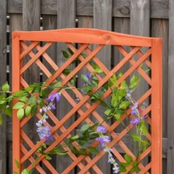 Clearance Outsunny Plantekasse med Espalier, Fyrretræ, Gul, 60x30x122,5cm Plantningsbænke