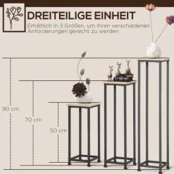 Plantestativer^Outsunny Plantesstativ Sæt - 3-delt blomsterbord & urtepotteholder i stål, sort+natur