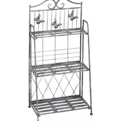 Plantestativer^Outsunny Plantestativ Metal Blomsterstativ med 3 Hylder, Blomstertrappe til Have, Sølvgrå, 44x25x96cm