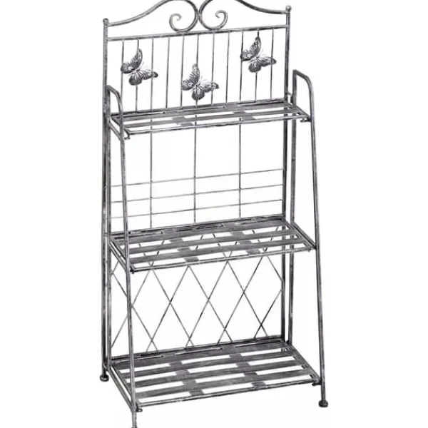 Plantestativer^Outsunny Plantestativ Metal Blomsterstativ med 3 Hylder, Blomstertrappe til Have, Sølvgrå, 44x25x96cm