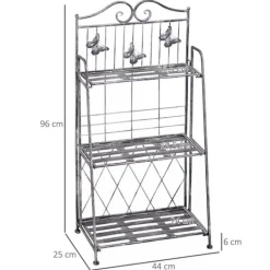Plantestativer^Outsunny Plantestativ Metal Blomsterstativ med 3 Hylder, Blomstertrappe til Have, Sølvgrå, 44x25x96cm