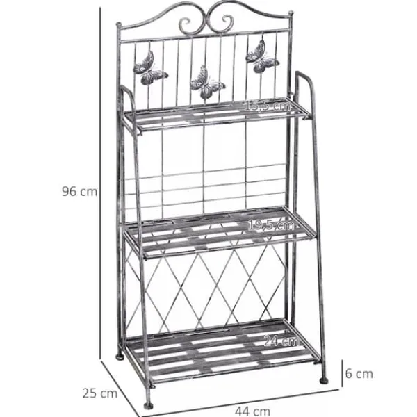 Plantestativer^Outsunny Plantestativ Metal Blomsterstativ med 3 Hylder, Blomstertrappe til Have, Sølvgrå, 44x25x96cm