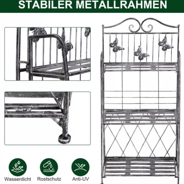Plantestativer^Outsunny Plantestativ Metal Blomsterstativ med 3 Hylder, Blomstertrappe til Have, Sølvgrå, 44x25x96cm