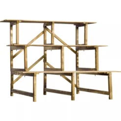 Outlet Outsunny Plantetrappe i fyrretræ, 3 trin, naturfarvet, 100 x 80 x 78cm Plantestativer