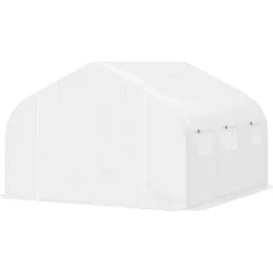 Drivhus^Outsunny Plastdrivhus 3,5x3x3m UV-beskyttelse Tomathus, Mesh-vindue, Vindtæt, til Have & Altan, Metal, Hvid