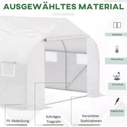Drivhus^Outsunny Plastdrivhus 3,5x3x3m UV-beskyttelse Tomathus, Mesh-vindue, Vindtæt, til Have & Altan, Metal, Hvid
