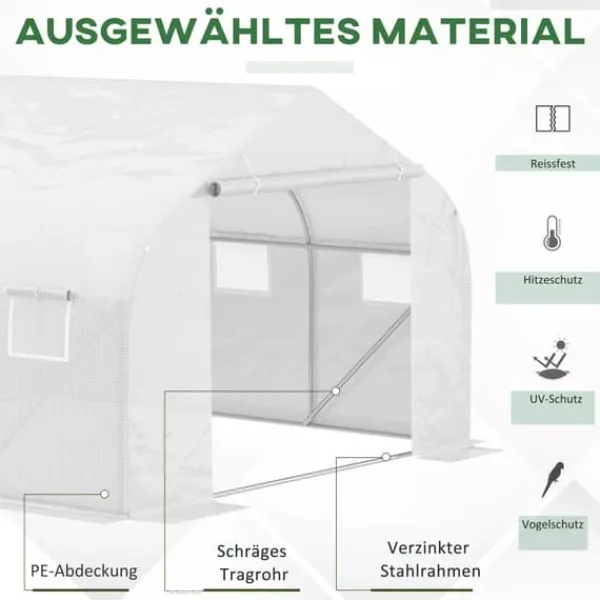 Drivhus^Outsunny Plastdrivhus 3,5x3x3m UV-beskyttelse Tomathus, Mesh-vindue, Vindtæt, til Have & Altan, Metal, Hvid