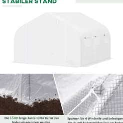 Drivhus^Outsunny Plastdrivhus 3,5x3x3m UV-beskyttelse Tomathus, Mesh-vindue, Vindtæt, til Have & Altan, Metal, Hvid