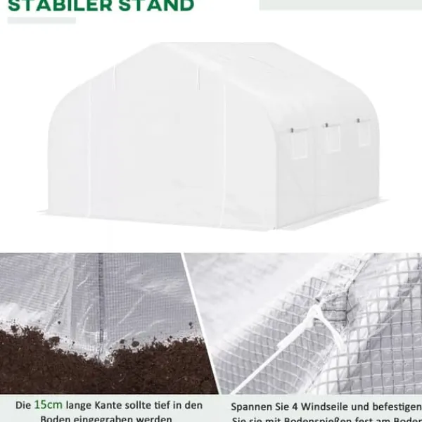 Drivhus^Outsunny Plastdrivhus 3,5x3x3m UV-beskyttelse Tomathus, Mesh-vindue, Vindtæt, til Have & Altan, Metal, Hvid