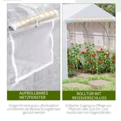 Drivhus^Outsunny Plastdrivhus 3,5x3x3m UV-beskyttelse Tomathus, Mesh-vindue, Vindtæt, til Have & Altan, Metal, Hvid