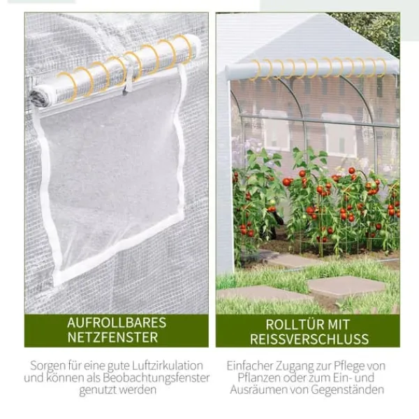 Drivhus^Outsunny Plastdrivhus 3,5x3x3m UV-beskyttelse Tomathus, Mesh-vindue, Vindtæt, til Have & Altan, Metal, Hvid