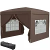 Outsunny Pop-up Pavillon 3x3m - Vandafvisende, Vinterfast, UV50+, Kaffe Polyester, m. 4 Sidepaneler Telte & Lysthuse