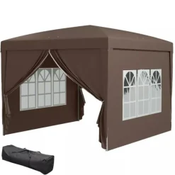 Outsunny Pop-up Pavillon 3x3m - Vandafvisende, Vinterfast, UV50+, Kaffe Polyester, m. 4 Sidepaneler Telte & Lysthuse