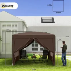 Outsunny Pop-up Pavillon 3x3m - Vandafvisende, Vinterfast, UV50+, Kaffe Polyester, m. 4 Sidepaneler Telte & Lysthuse