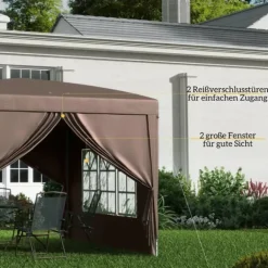 Outsunny Pop-up Pavillon 3x3m - Vandafvisende, Vinterfast, UV50+, Kaffe Polyester, m. 4 Sidepaneler Telte & Lysthuse