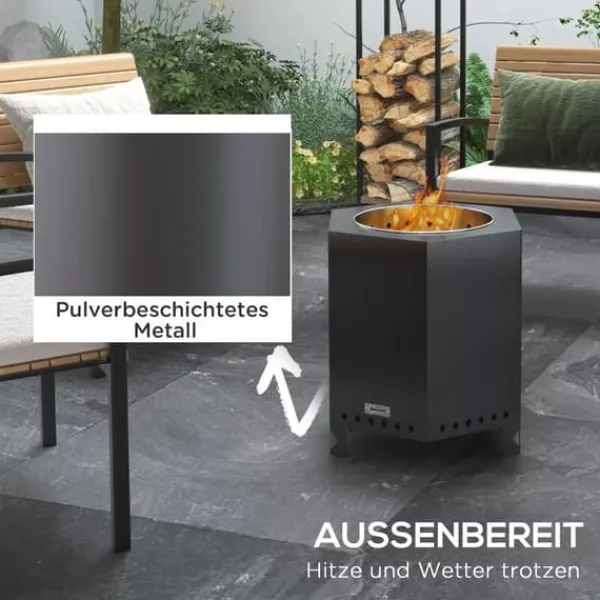 Clearance Outsunny Røfrit Bordspejs – Metal, Sort – til Terrasse & Camping Pejse