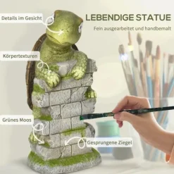 Outlet Outsunny Skildpadde Havefigur med Solcellelampe - Magnesiumoxid, Grøn/Brun, 36,5 cm Havedekorationer