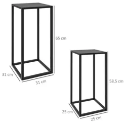 Plantestativer^Outsunny Sæt med 2 Plantestativer i Sort Stål - Stilfulde Blomsterstativer til Indendørs og Udendørs Brug