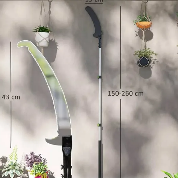 Haveværktøj^Outsunny Teleskop Astsalg 1.5-2.6m - Metal, Sølv - Justerbar grenklipper med sav til høje grene