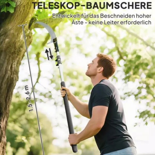 Haveværktøj^Outsunny Teleskop Astsalg 1.5-2.6m - Metal, Sølv - Justerbar grenklipper med sav til høje grene