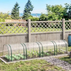 Best Outsunny Tunneldrivhus til planter - Folievægsthus med dør - PVC i klar farve - 395 x 100 x 80 cm Drivhus