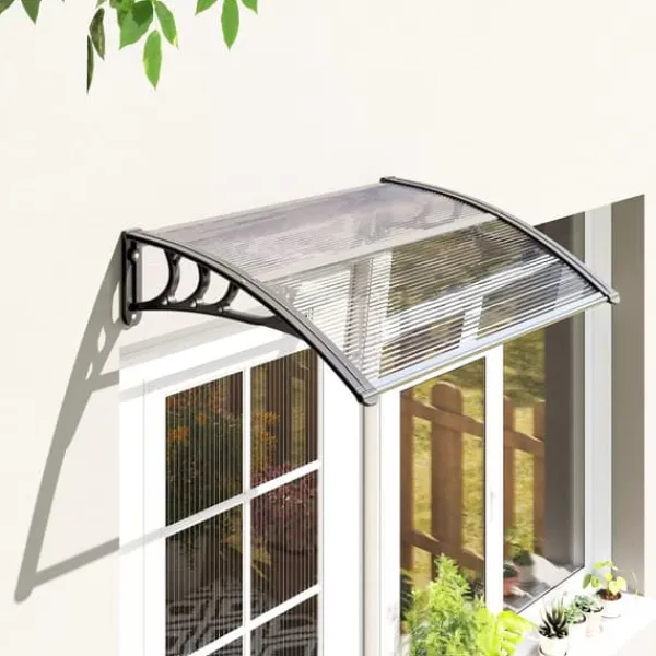 Best Outsunny Vordach til hoveddør, terrasseoverdækning, skråtag af polycarbonat, gennemsigtig, 75x100cm Buer, Spalier, Lysthuse Uden Tag