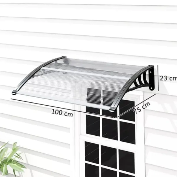 Best Outsunny Vordach til hoveddør, terrasseoverdækning, skråtag af polycarbonat, gennemsigtig, 75x100cm Buer, Spalier, Lysthuse Uden Tag