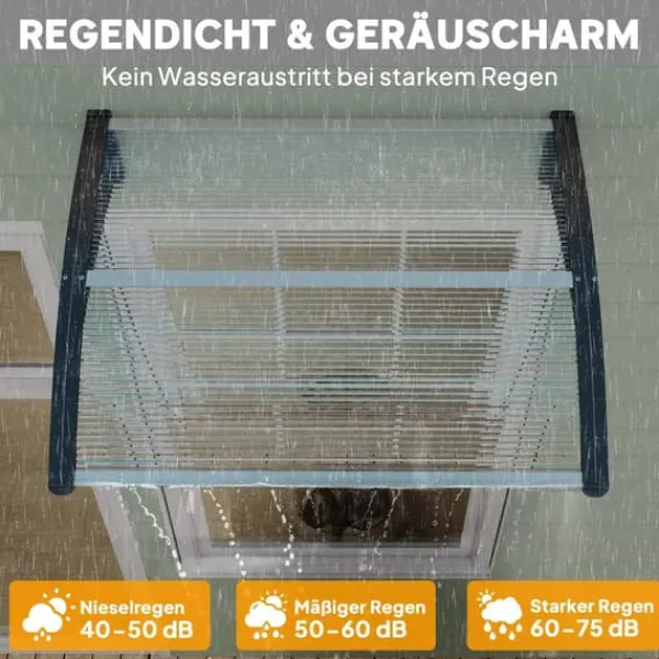 Best Outsunny Vordach til hoveddør, terrasseoverdækning, skråtag af polycarbonat, gennemsigtig, 75x100cm Buer, Spalier, Lysthuse Uden Tag
