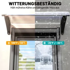 Best Outsunny Vordach til hoveddør, terrasseoverdækning, skråtag af polycarbonat, gennemsigtig, 75x100cm Buer, Spalier, Lysthuse Uden Tag