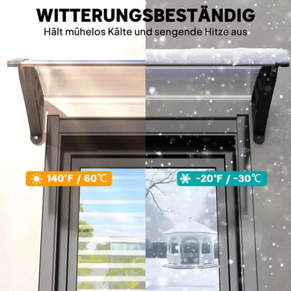 Best Outsunny Vordach til hoveddør, terrasseoverdækning, skråtag af polycarbonat, gennemsigtig, 75x100cm Buer, Spalier, Lysthuse Uden Tag